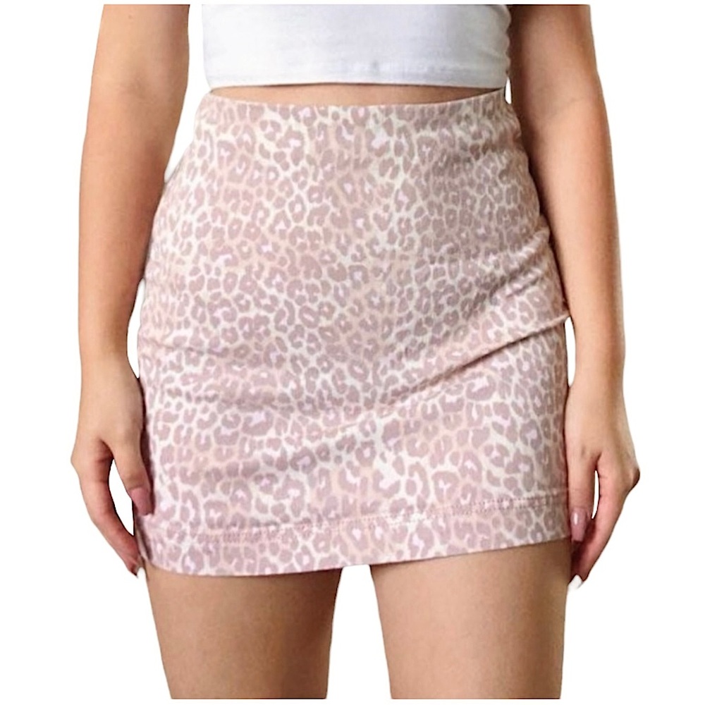 ❌ SOLD ❌ Wild Fable Pink Tan Leopard Print Denim Jean Mini Skirt Plus Size 16 - Picture 1 of 10